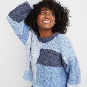 Aerie Patchwork Crew Sweater in Blue